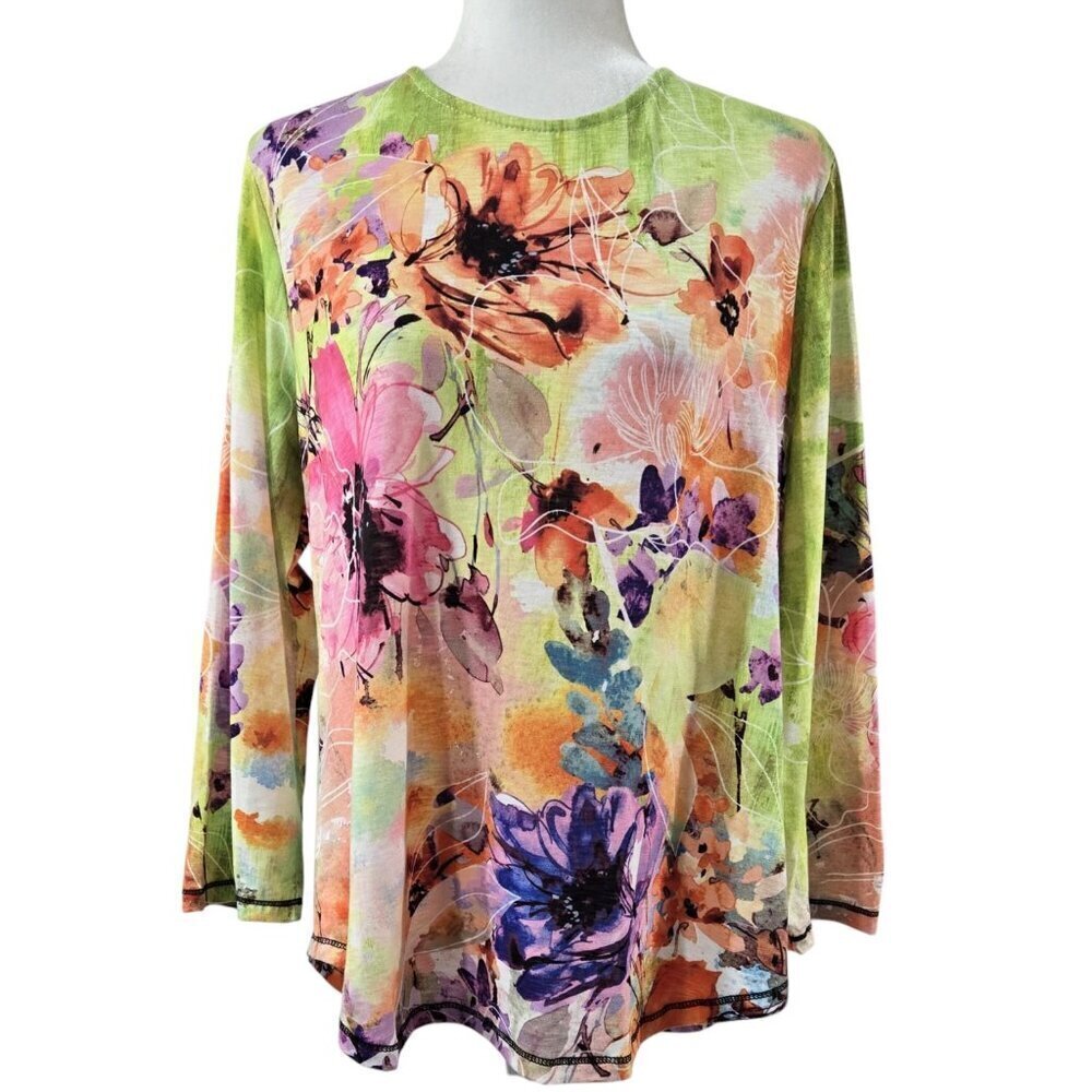 Jess & Jane Victoria Abstract Floral Top Colorful Maximalist Multicolor